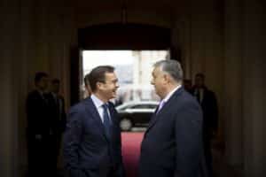 Orbán Viktor miniszterelnök fogadja Ulf Kristersson svéd miniszterelnököt a Karmelita kolostorban 2024. február 23-án. MTI/Miniszterelnöki Sajtóiroda/Fischer Zoltán